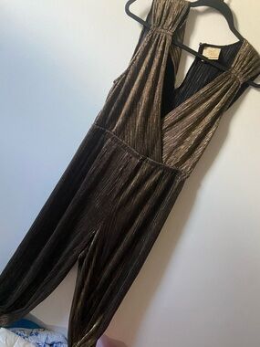 Metallic Gold V-Neck Jumpsuit